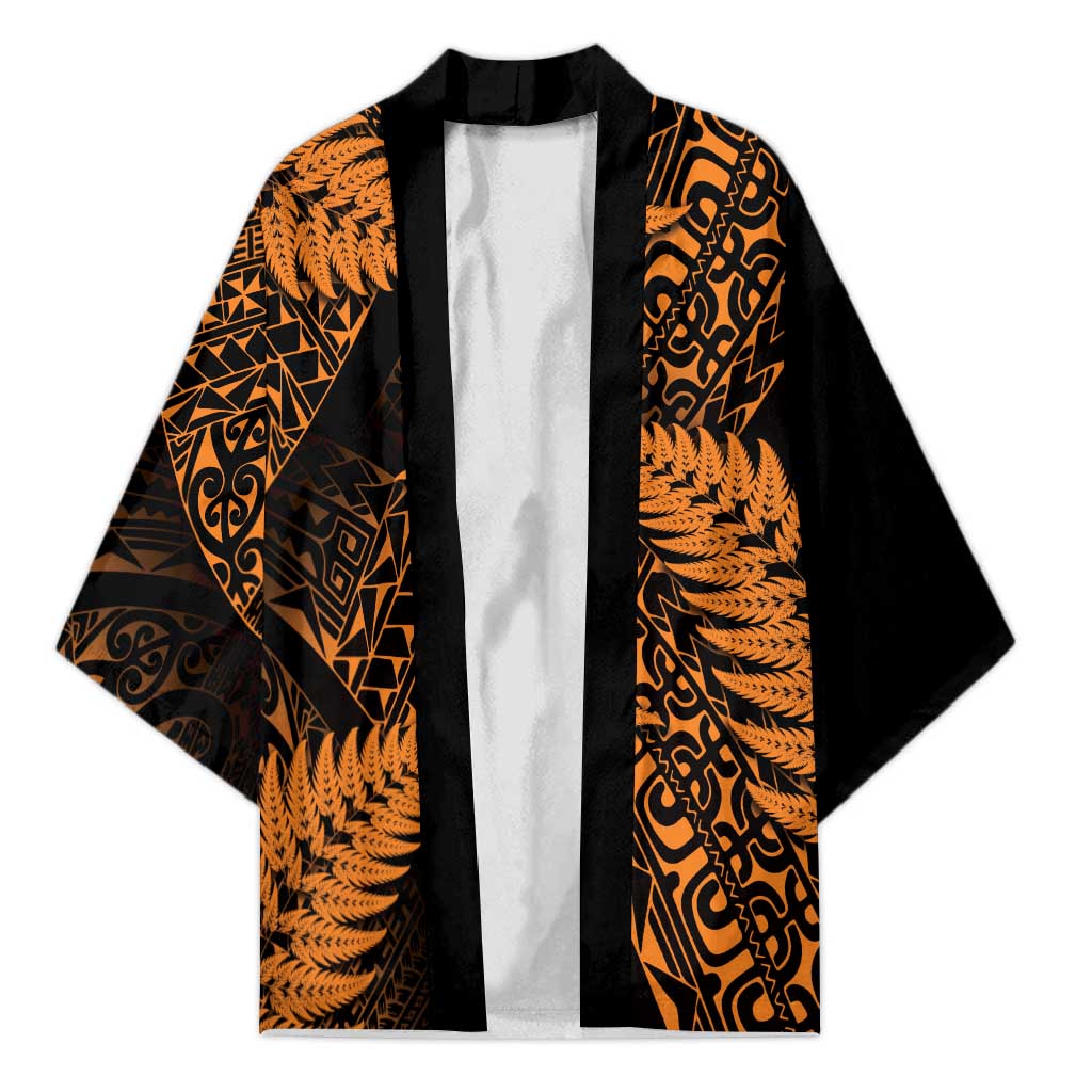 New Zealand Rugby Pacific Personalised Kimono All Gold Maori Pasifika Fern Pattern - Aussie Hoodie