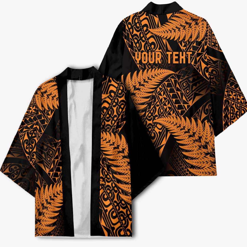 New Zealand Rugby Pacific Personalised Kimono All Gold Maori Pasifika Fern Pattern - Aussie Hoodie