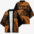 New Zealand Rugby Pacific Personalised Kimono All Gold Maori Pasifika Fern Pattern - Aussie Hoodie