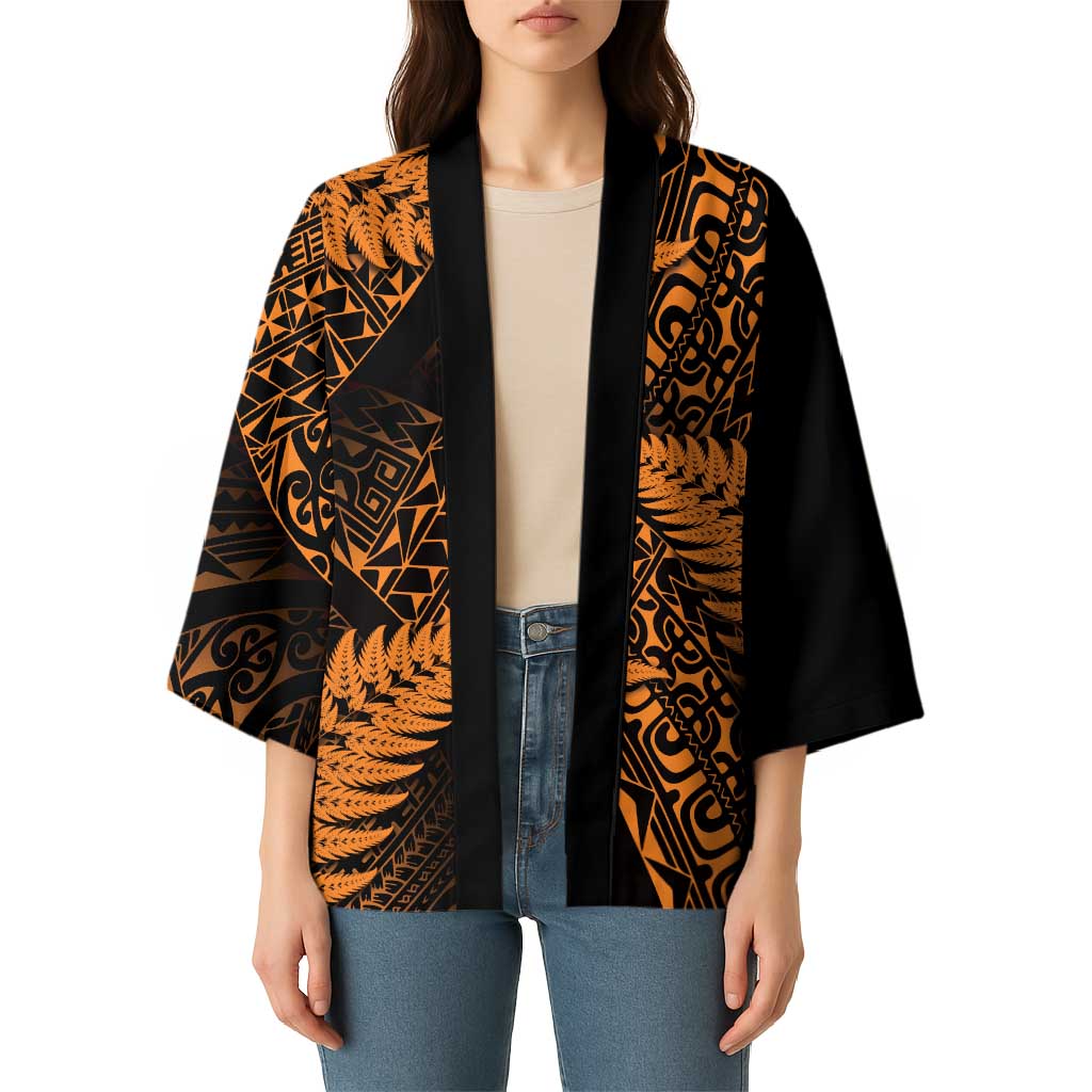 New Zealand Rugby Pacific Personalised Kimono All Gold Maori Pasifika Fern Pattern - Aussie Hoodie