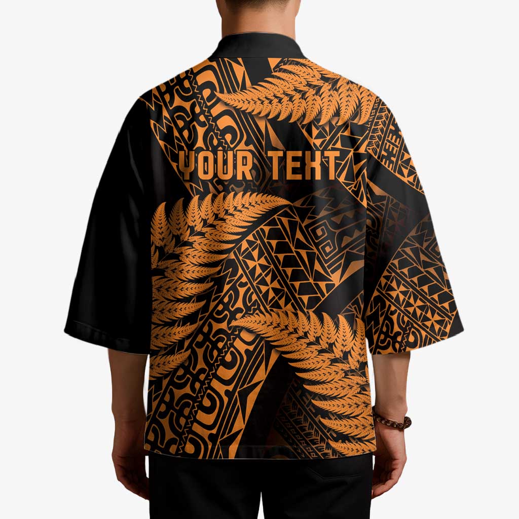 New Zealand Rugby Pacific Personalised Kimono All Gold Maori Pasifika Fern Pattern - Aussie Hoodie