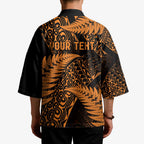 New Zealand Rugby Pacific Personalised Kimono All Gold Maori Pasifika Fern Pattern - Aussie Hoodie