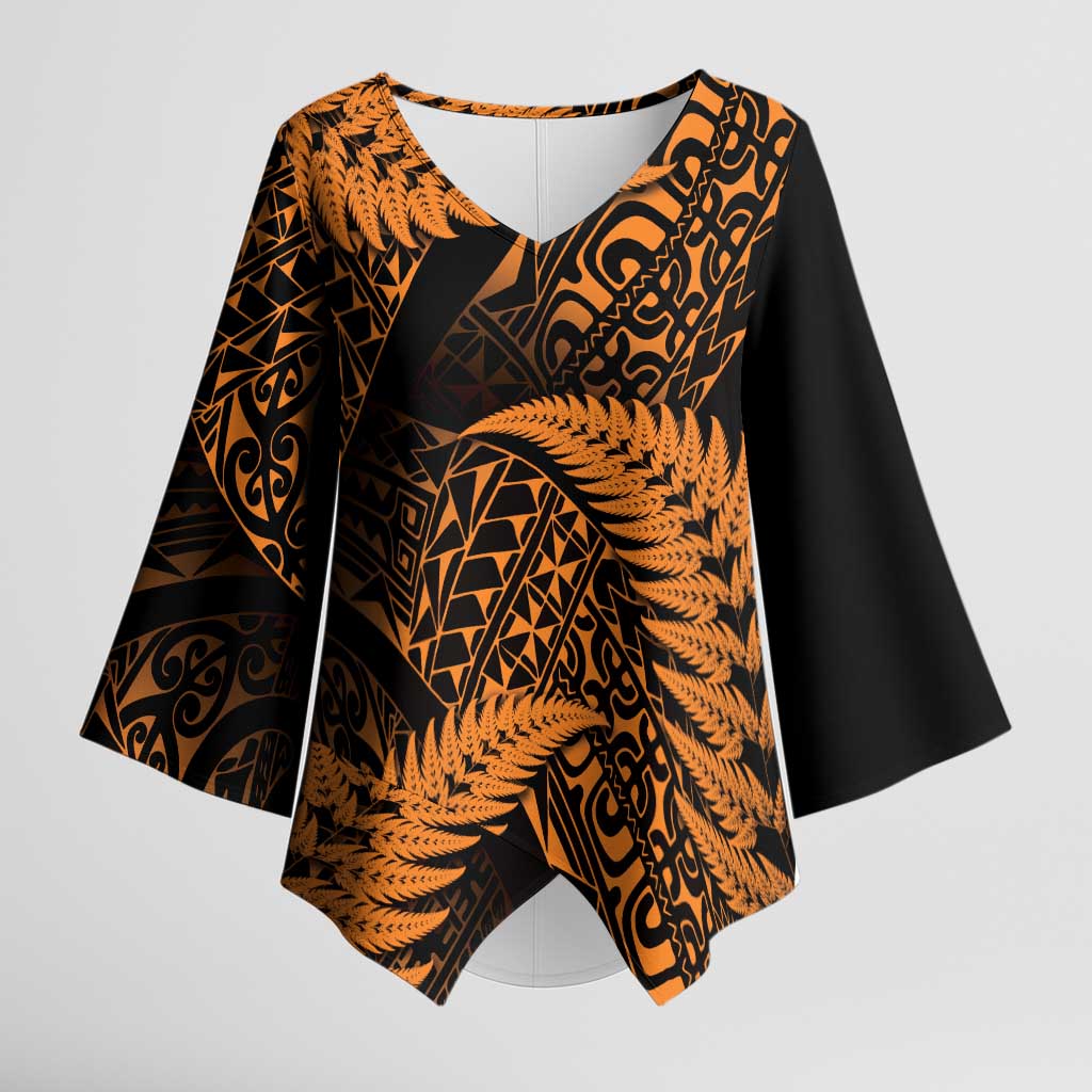 New Zealand Rugby Pacific Personalised Kimono Sleeve Blouse All Gold Maori Pasifika Fern Pattern - Aussie Hoodie