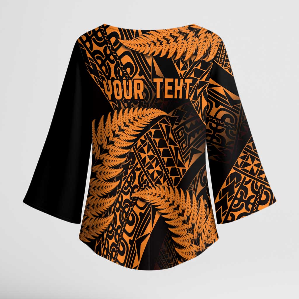 New Zealand Rugby Pacific Personalised Kimono Sleeve Blouse All Gold Maori Pasifika Fern Pattern - Aussie Hoodie