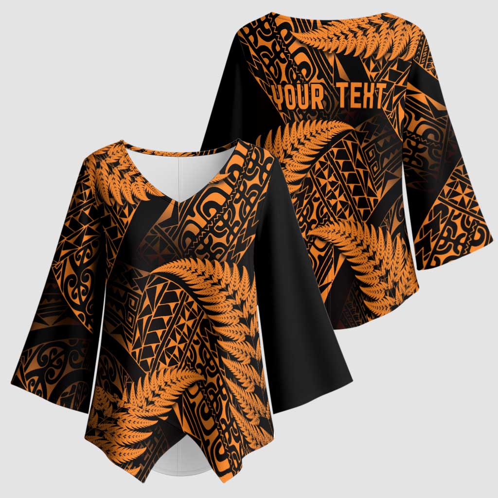 New Zealand Rugby Pacific Personalised Kimono Sleeve Blouse All Gold Maori Pasifika Fern Pattern - Aussie Hoodie