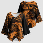 New Zealand Rugby Pacific Personalised Kimono Sleeve Blouse All Gold Maori Pasifika Fern Pattern - Aussie Hoodie