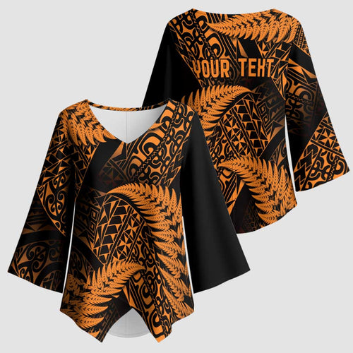New Zealand Rugby Pacific Personalised Kimono Sleeve Blouse All Gold Maori Pasifika Fern Pattern - Aussie Hoodie