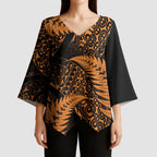 New Zealand Rugby Pacific Personalised Kimono Sleeve Blouse All Gold Maori Pasifika Fern Pattern - Aussie Hoodie