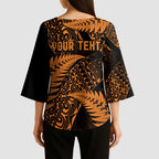 New Zealand Rugby Pacific Personalised Kimono Sleeve Blouse All Gold Maori Pasifika Fern Pattern - Aussie Hoodie
