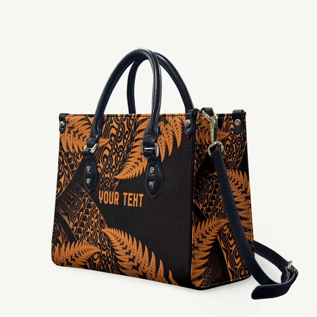 New Zealand Rugby Pacific Personalised Leather Bag All Gold Maori Pasifika Fern Pattern - Aussie Hoodie