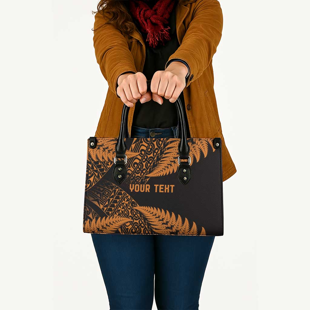 New Zealand Rugby Pacific Personalised Leather Bag All Gold Maori Pasifika Fern Pattern - Aussie Hoodie