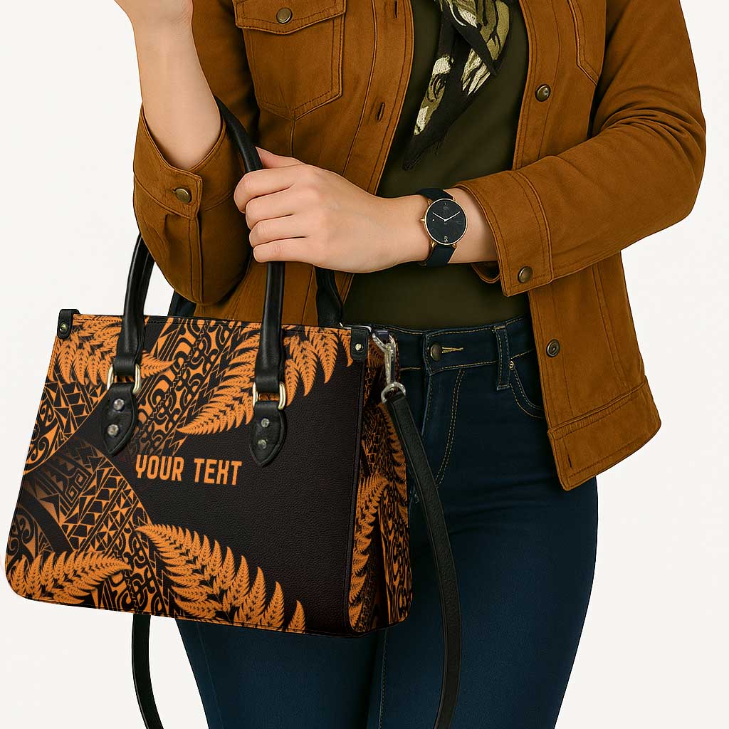 New Zealand Rugby Pacific Personalised Leather Bag All Gold Maori Pasifika Fern Pattern - Aussie Hoodie