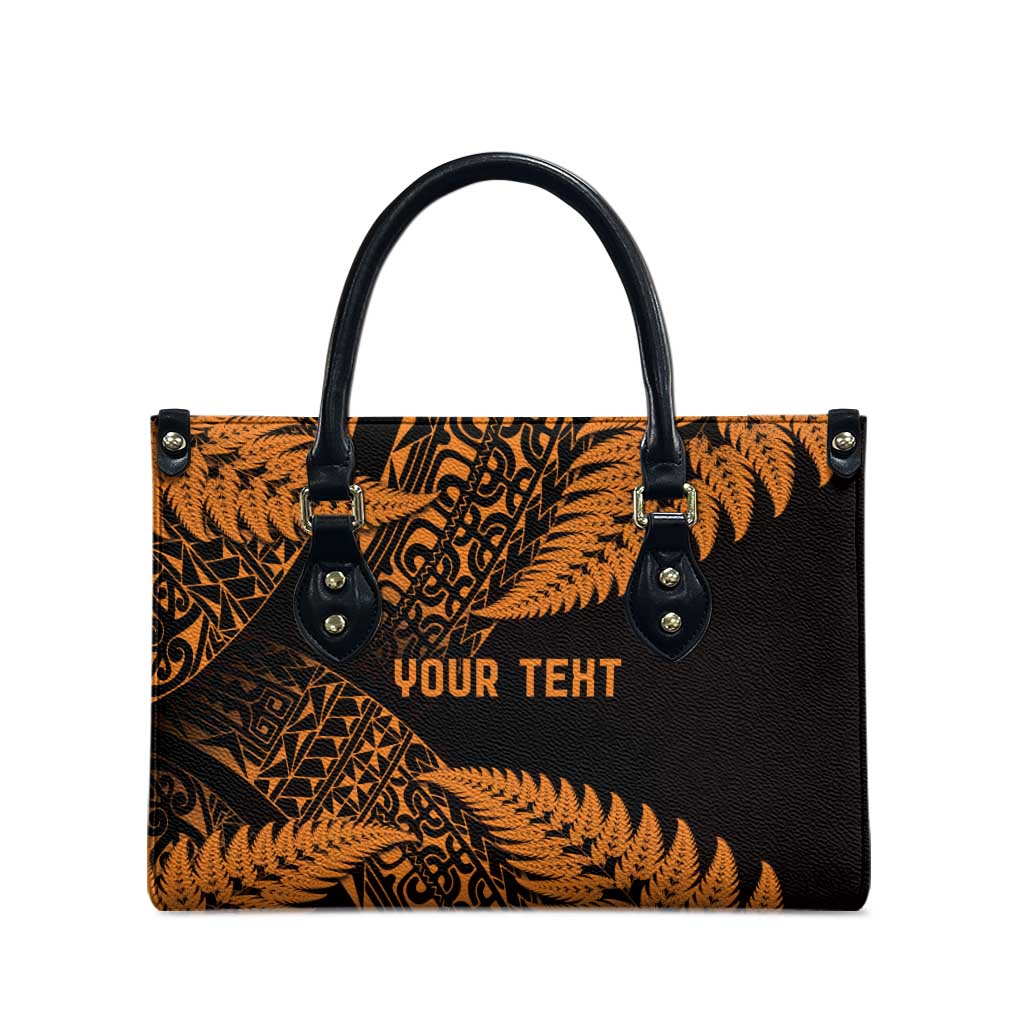 New Zealand Rugby Pacific Personalised Leather Bag All Gold Maori Pasifika Fern Pattern - Aussie Hoodie