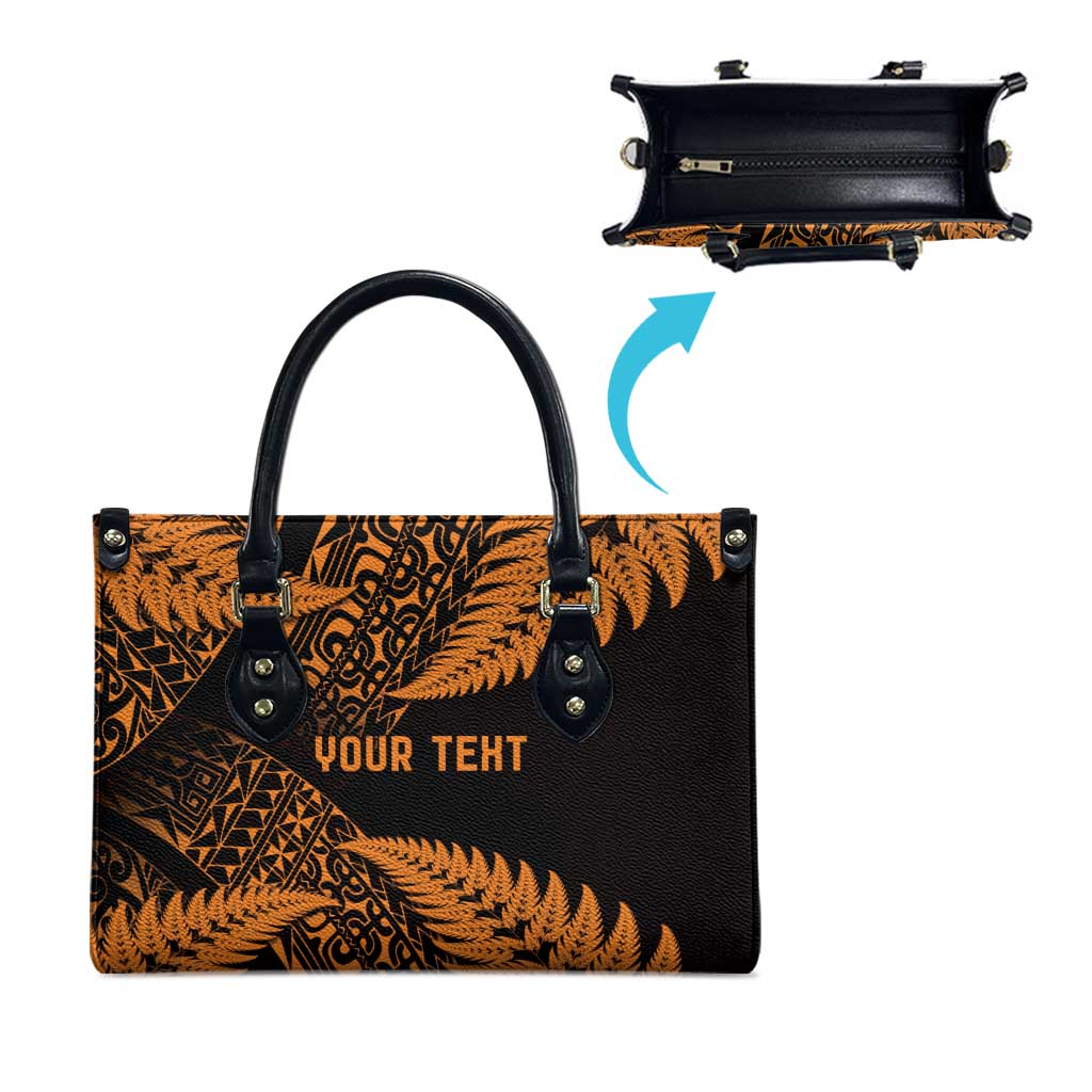 New Zealand Rugby Pacific Personalised Leather Bag All Gold Maori Pasifika Fern Pattern - Aussie Hoodie