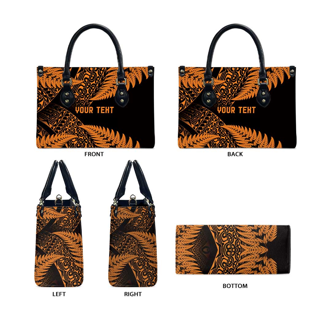 New Zealand Rugby Pacific Personalised Leather Bag All Gold Maori Pasifika Fern Pattern - Aussie Hoodie