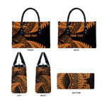 New Zealand Rugby Pacific Personalised Leather Bag All Gold Maori Pasifika Fern Pattern - Aussie Hoodie