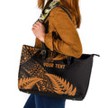 New Zealand Rugby Pacific Personalised Leather Tote Bag All Gold Maori Pasifika Fern Pattern