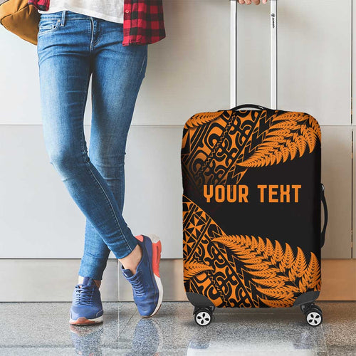 New Zealand Rugby Pacific Personalised Luggage Cover All Gold Maori Pasifika Fern Pattern