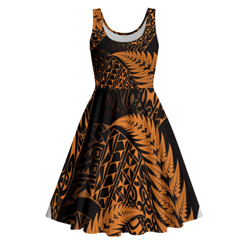 New Zealand Rugby Pacific Personalised Midi Dress All Gold Maori Pasifika Fern Pattern - Aussie Hoodie