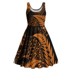 New Zealand Rugby Pacific Personalised Midi Dress All Gold Maori Pasifika Fern Pattern - Aussie Hoodie