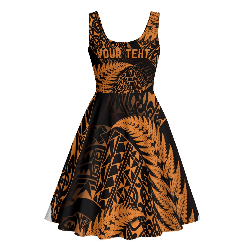 New Zealand Rugby Pacific Personalised Midi Dress All Gold Maori Pasifika Fern Pattern - Aussie Hoodie