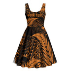 New Zealand Rugby Pacific Personalised Midi Dress All Gold Maori Pasifika Fern Pattern - Aussie Hoodie