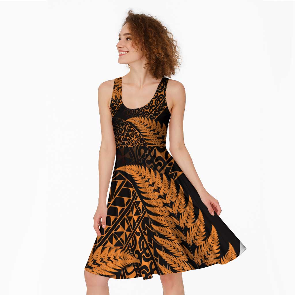 New Zealand Rugby Pacific Personalised Midi Dress All Gold Maori Pasifika Fern Pattern - Aussie Hoodie