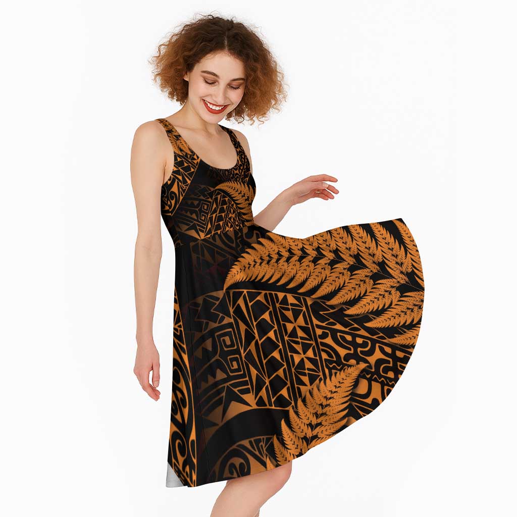 New Zealand Rugby Pacific Personalised Midi Dress All Gold Maori Pasifika Fern Pattern - Aussie Hoodie