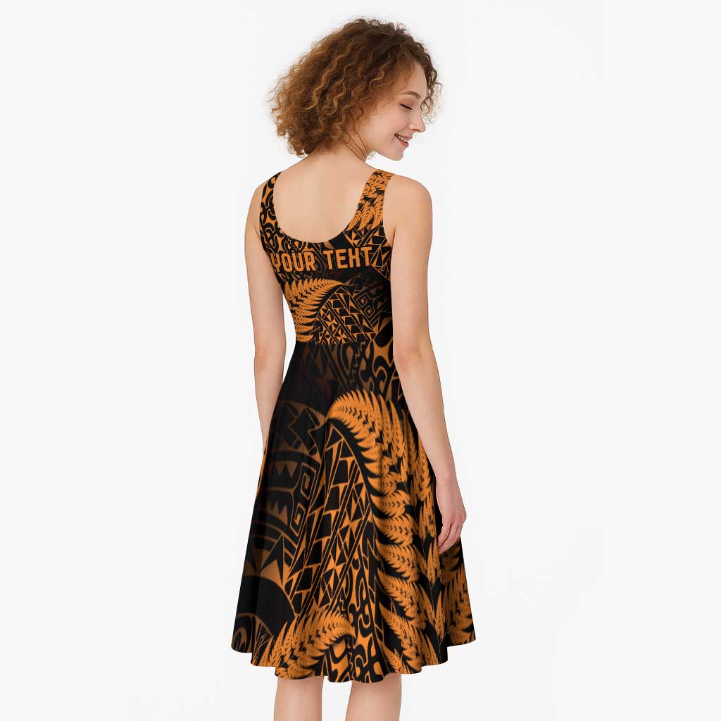 New Zealand Rugby Pacific Personalised Midi Dress All Gold Maori Pasifika Fern Pattern - Aussie Hoodie