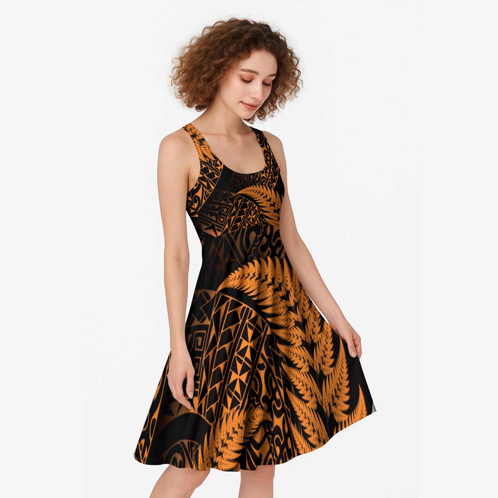 New Zealand Rugby Pacific Personalised Midi Dress All Gold Maori Pasifika Fern Pattern - Aussie Hoodie