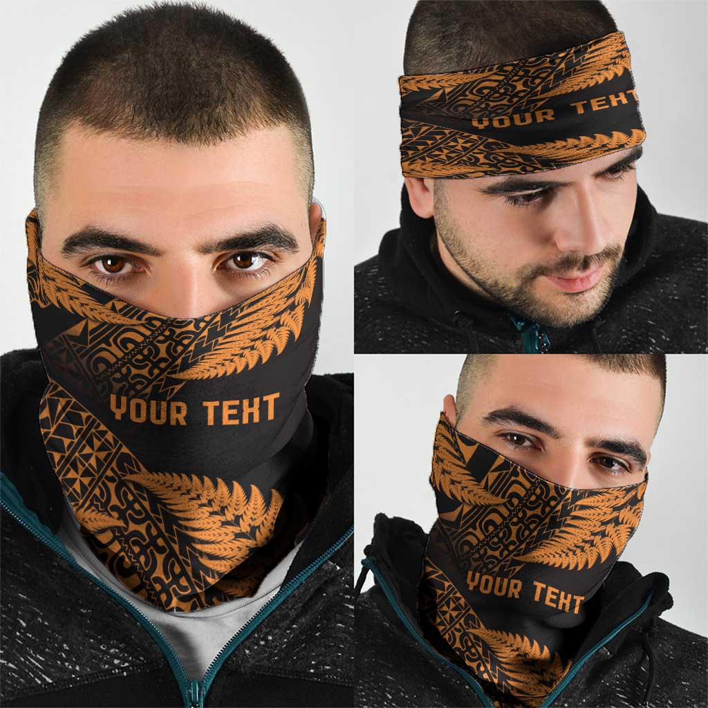 New Zealand Rugby Pacific Personalised Neck Gaiter All Gold Maori Pasifika Fern Pattern - Aussie Hoodie