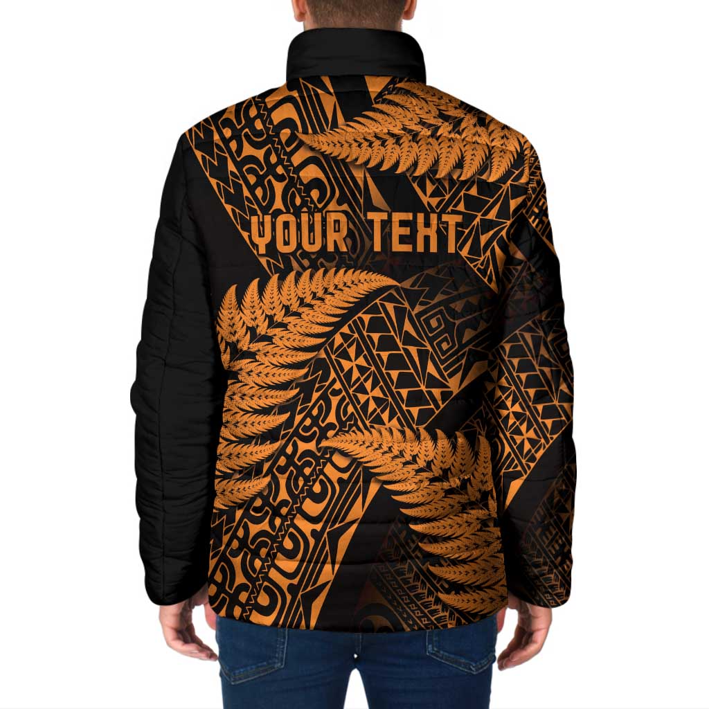 New Zealand Rugby Pacific Personalised Padded Jacket All Gold Maori Pasifika Fern Pattern - Aussie Hoodie