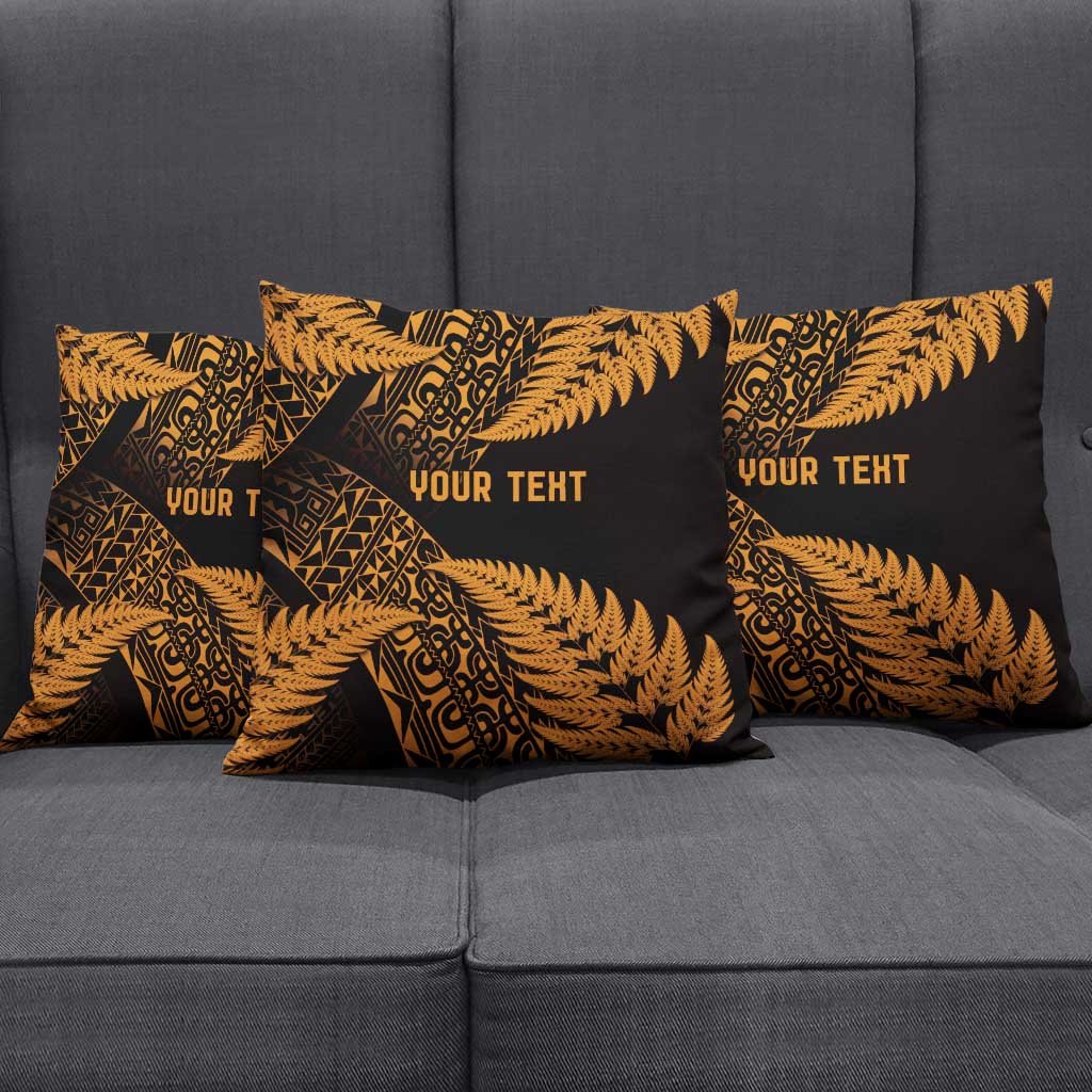 New Zealand Rugby Pacific Personalised Pillow Cover All Gold Maori Pasifika Fern Pattern - Aussie Hoodie