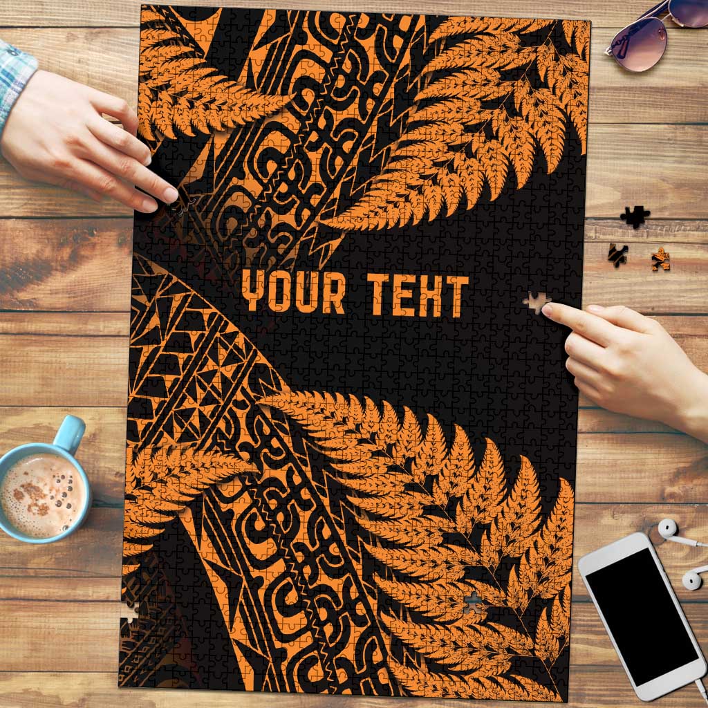 New Zealand Rugby Pacific Personalised Puzzle All Gold Maori Pasifika Fern Pattern - Aussie Hoodie