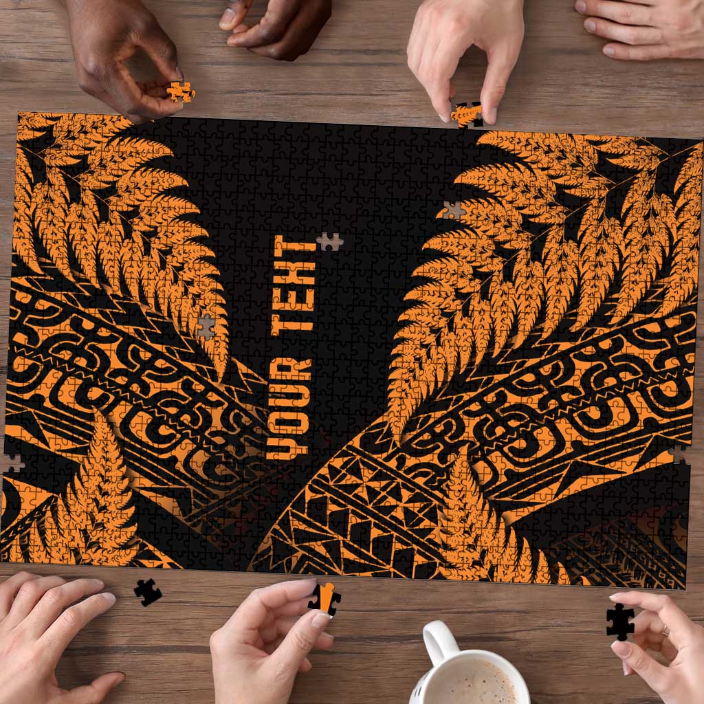 New Zealand Rugby Pacific Personalised Puzzle All Gold Maori Pasifika Fern Pattern - Aussie Hoodie