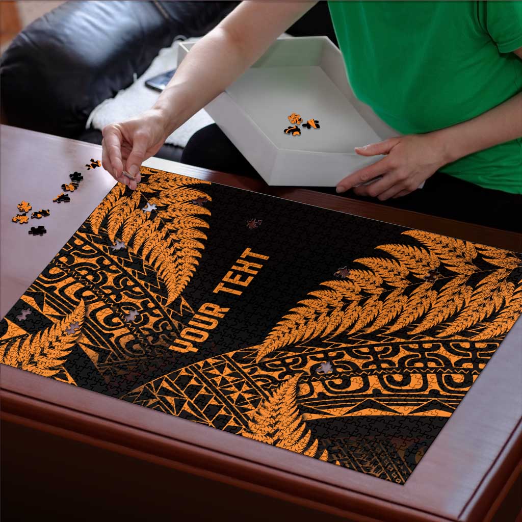 New Zealand Rugby Pacific Personalised Puzzle All Gold Maori Pasifika Fern Pattern - Aussie Hoodie