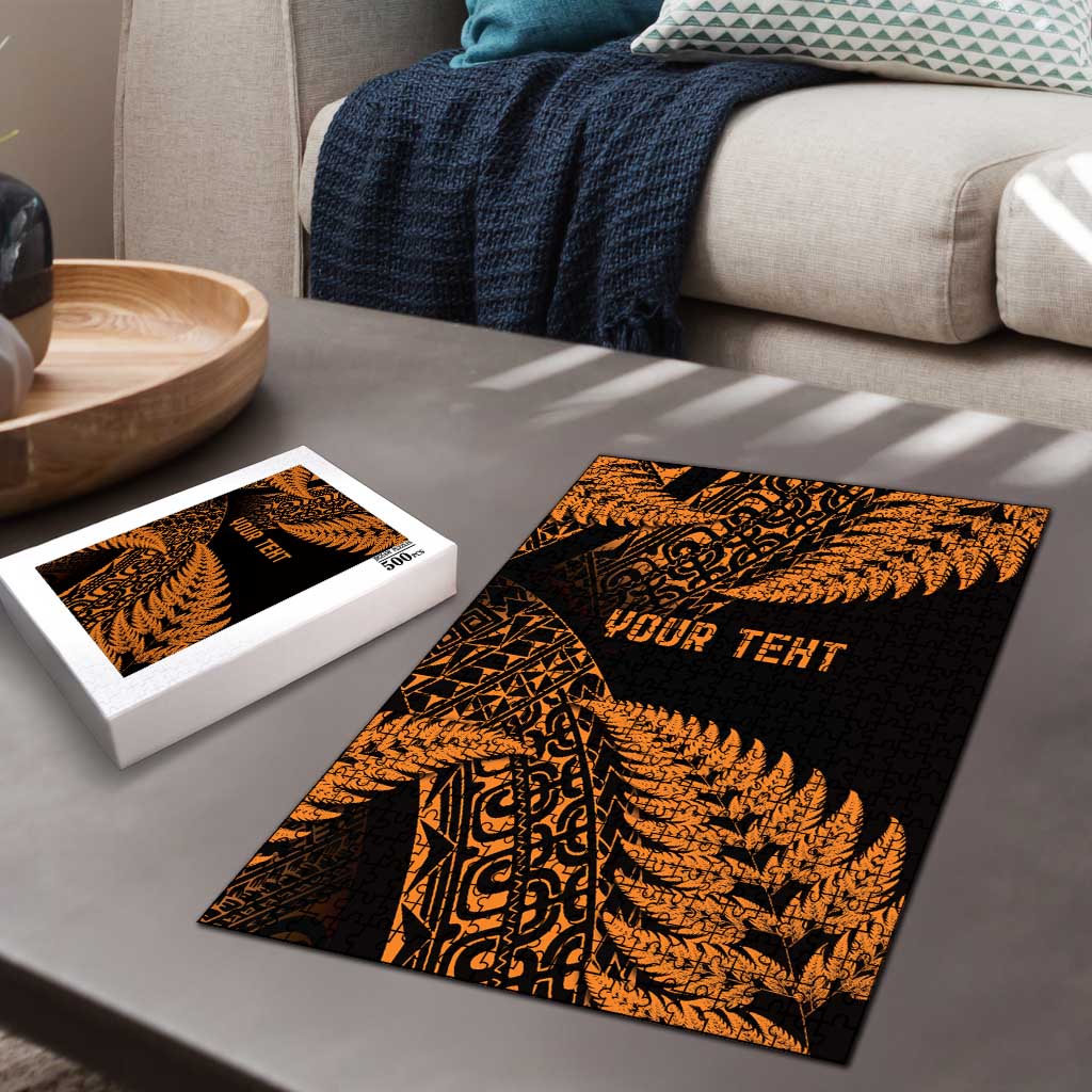 New Zealand Rugby Pacific Personalised Puzzle All Gold Maori Pasifika Fern Pattern - Aussie Hoodie