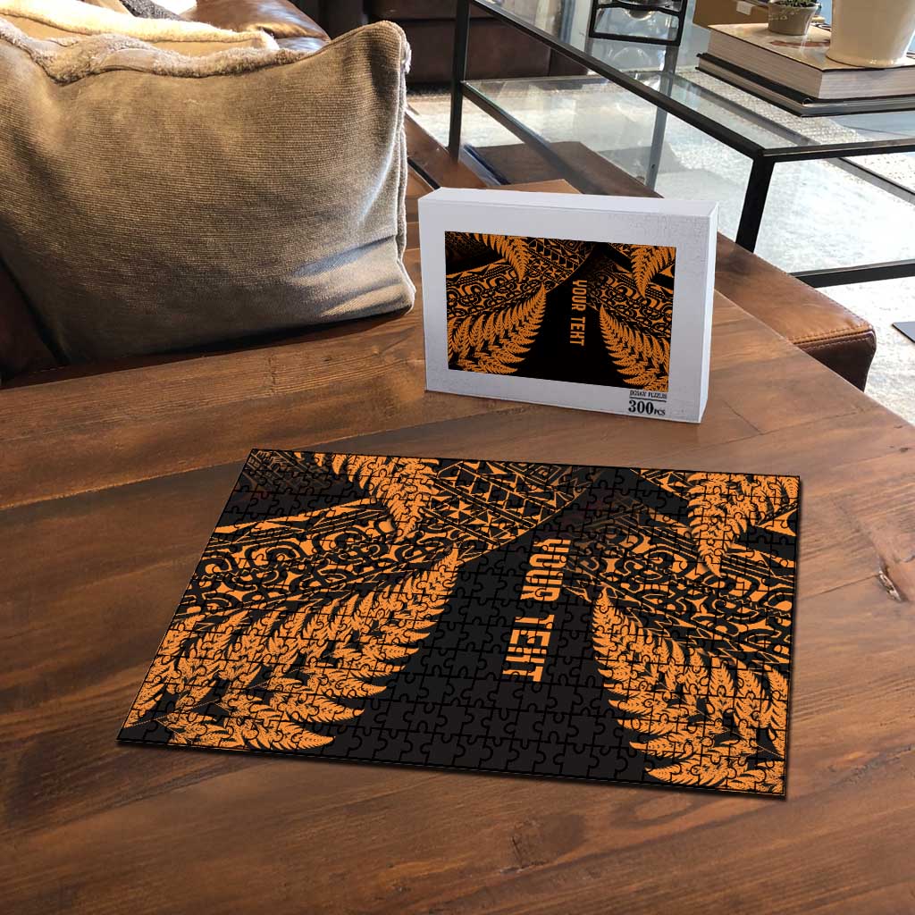 New Zealand Rugby Pacific Personalised Puzzle All Gold Maori Pasifika Fern Pattern - Aussie Hoodie