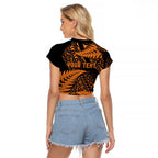 New Zealand Rugby Pacific Personalised Raglan Cropped T Shirt All Gold Maori Pasifika Fern Pattern