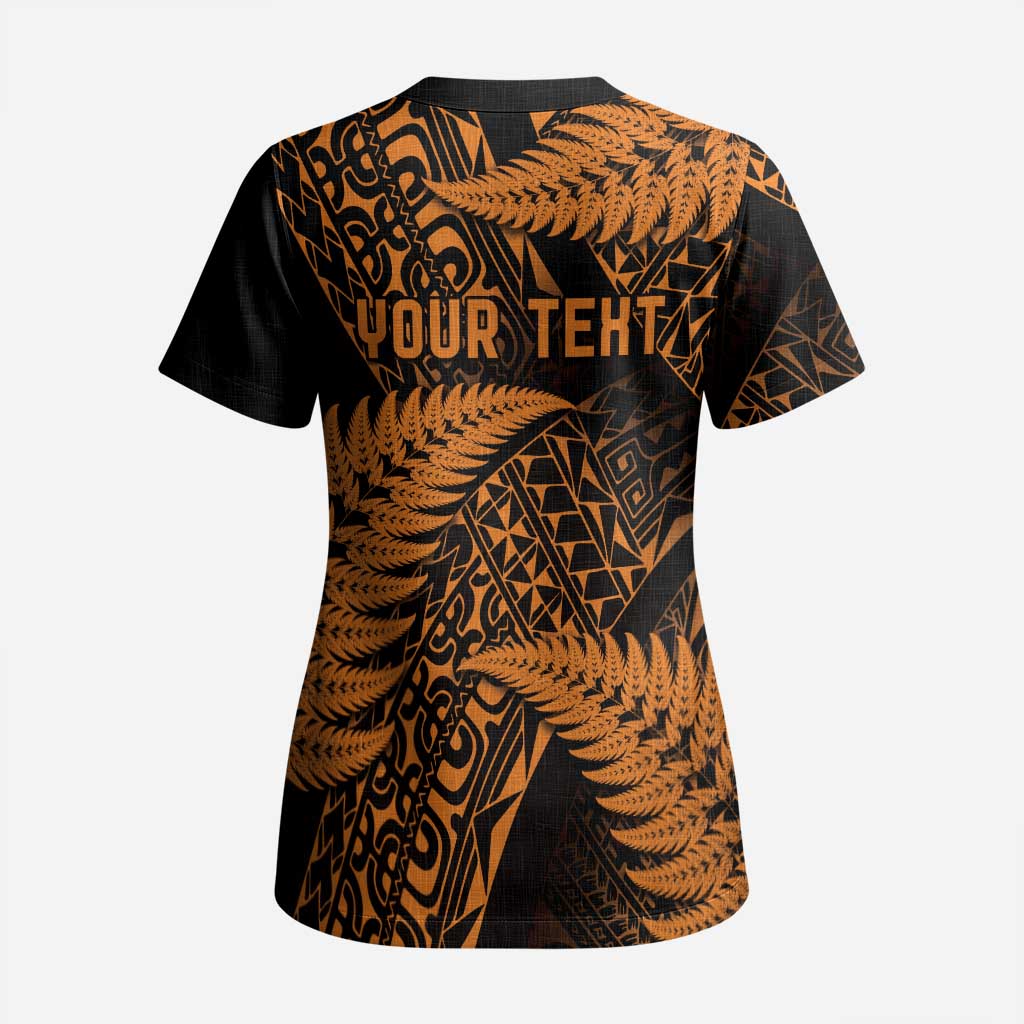 New Zealand Rugby Pacific Personalised Scrub Top All Gold Maori Pasifika Fern Pattern - Aussie Hoodie