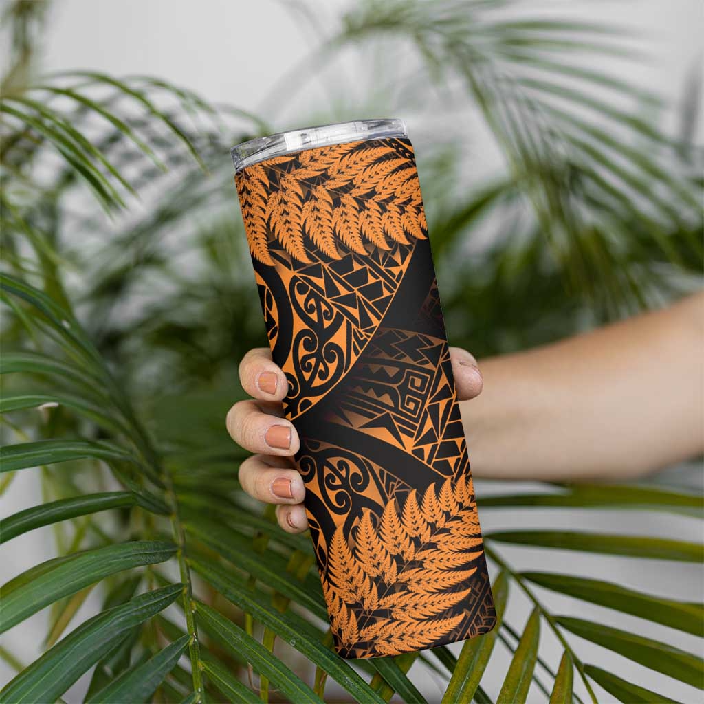New Zealand Rugby Pacific Personalised Skinny Tumbler All Gold Maori Pasifika Fern Pattern