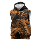 New Zealand Rugby Pacific Personalised Sleeveless Hoodie All Gold Maori Pasifika Fern Pattern - Aussie Hoodie