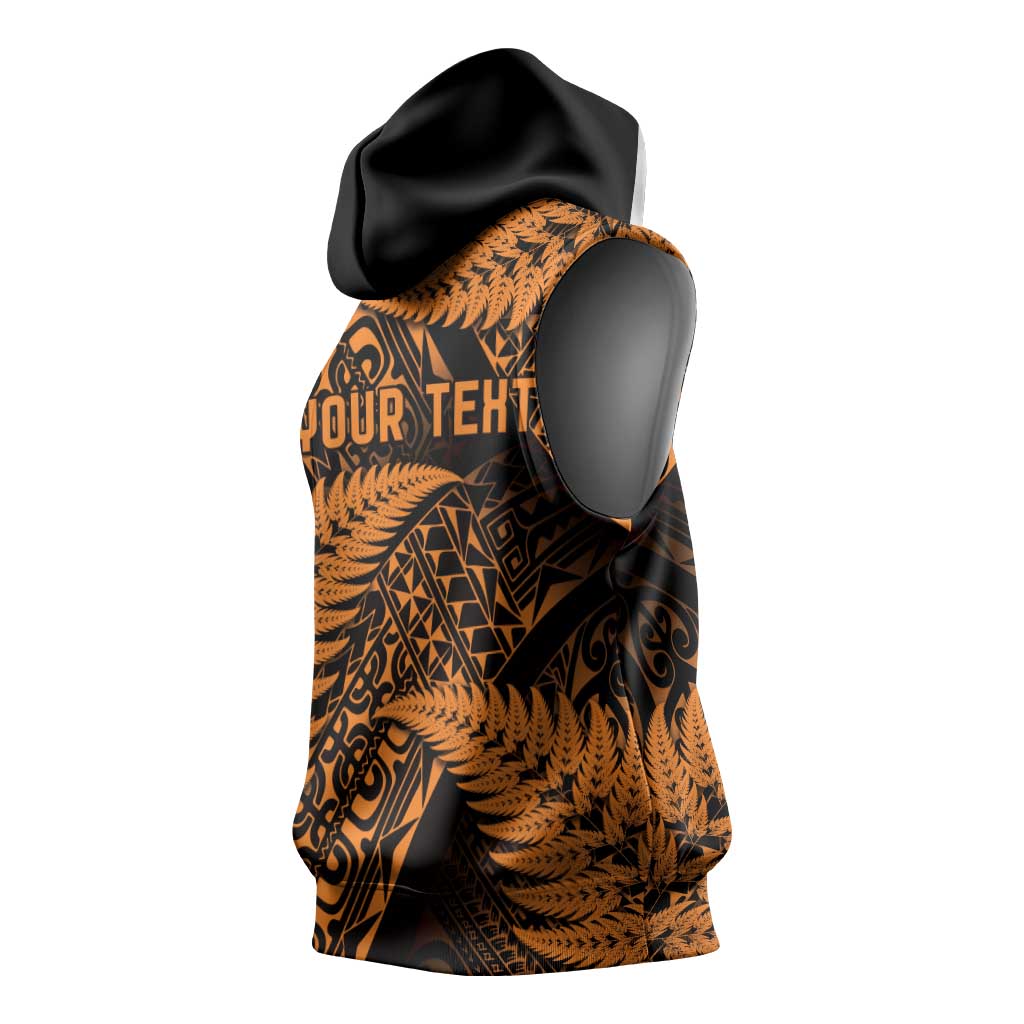 New Zealand Rugby Pacific Personalised Sleeveless Hoodie All Gold Maori Pasifika Fern Pattern - Aussie Hoodie