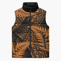 New Zealand Rugby Pacific Personalised Sleeveless Puffer Jacket All Gold Maori Pasifika Fern Pattern - Aussie Hoodie