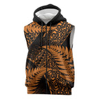 New Zealand Rugby Pacific Personalised Sleeveless Zip Hoodie All Gold Maori Pasifika Fern Pattern LT9