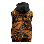 New Zealand Rugby Pacific Personalised Sleeveless Zip Hoodie All Gold Maori Pasifika Fern Pattern LT9