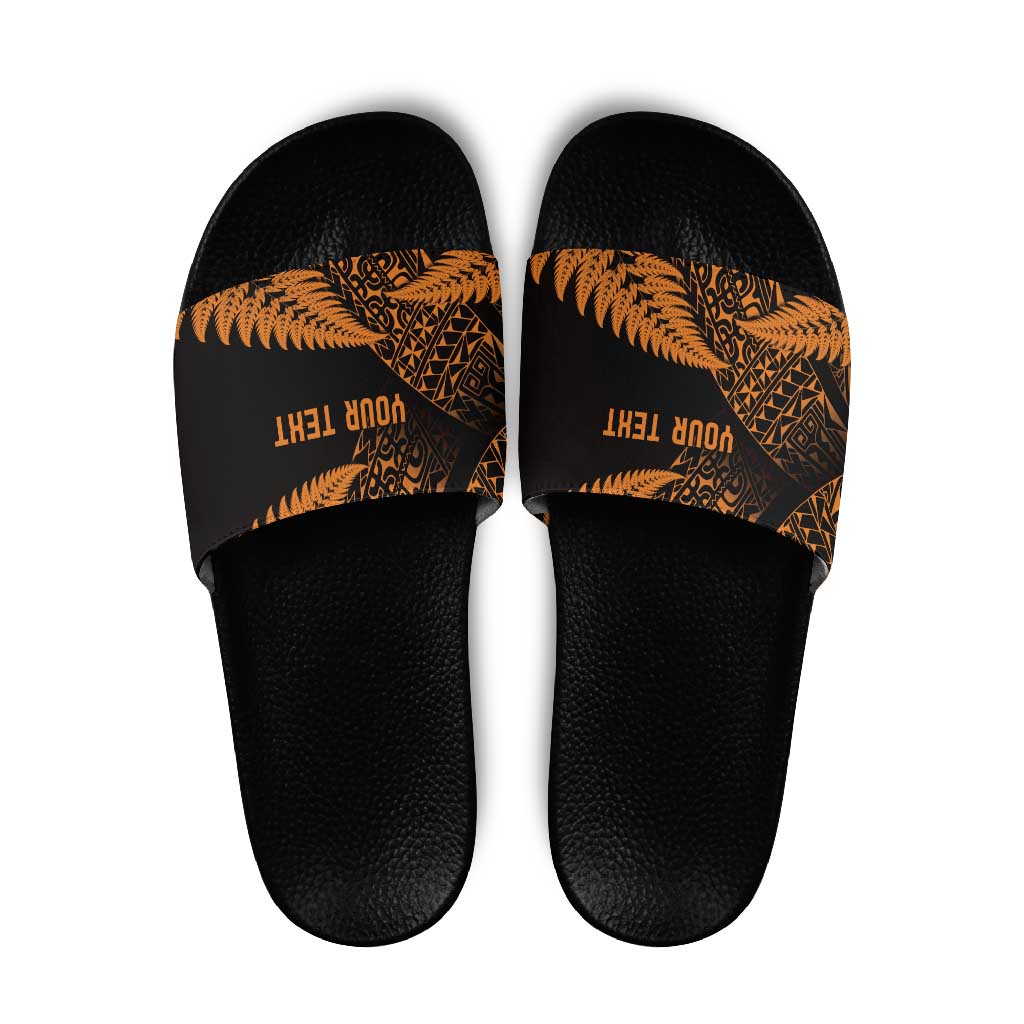 New Zealand Rugby Pacific Personalised Slide Sandals All Gold Maori Pasifika Fern Pattern - Aussie Hoodie