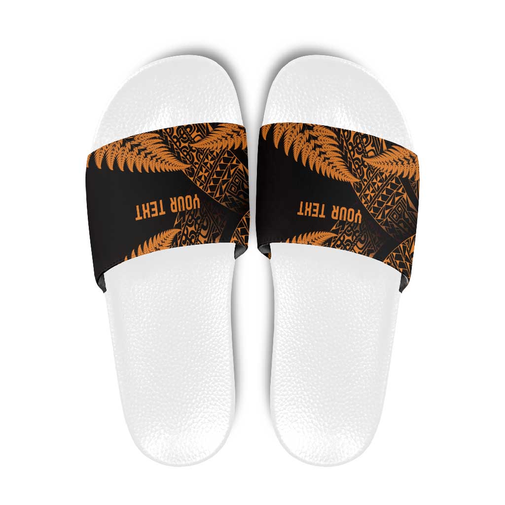 New Zealand Rugby Pacific Personalised Slide Sandals All Gold Maori Pasifika Fern Pattern - Aussie Hoodie
