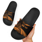 New Zealand Rugby Pacific Personalised Slide Sandals All Gold Maori Pasifika Fern Pattern - Aussie Hoodie