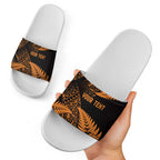 New Zealand Rugby Pacific Personalised Slide Sandals All Gold Maori Pasifika Fern Pattern - Aussie Hoodie